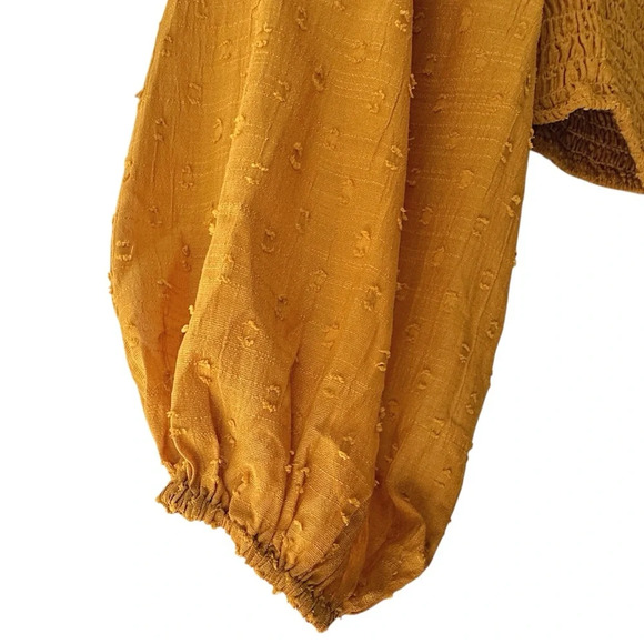 TULAROSA | NWOT SMOCKED CROP TOP BALLOON SLEEVES RUFFLE NECK SAFFRON | SMALL - Picture 4 of 9